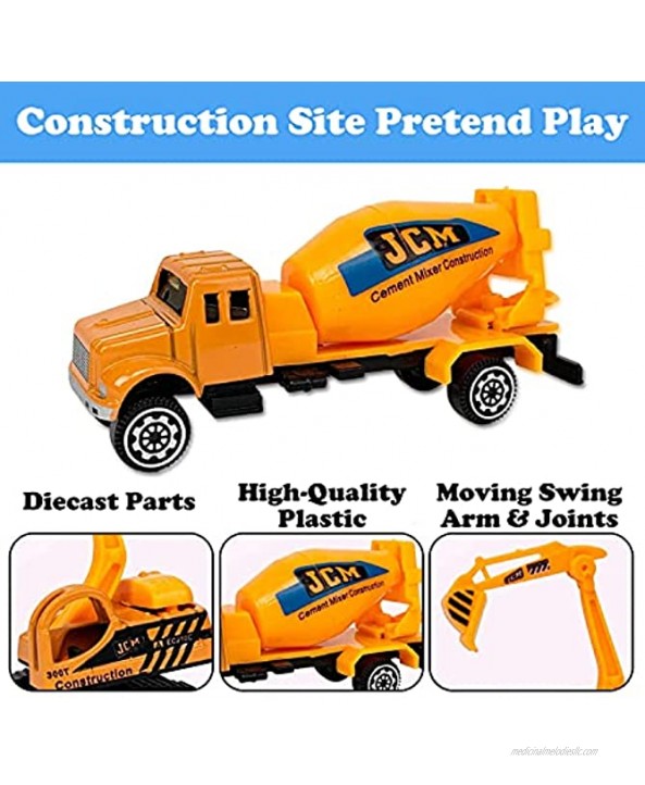 Liberty Imports Engineering Construction Toys Site Pretend Play Bucket Set Variety Pack with Diecast Cars Trucks Tractor Equipment Vehicles Figures Signs Cones and Accessories