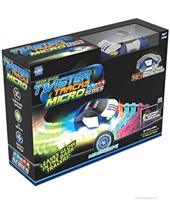 Mindscope Twister Tracks Micro Neon Glow in The Dark 11 feet Flexible Assembly Track Emergency Series Rechargeable car