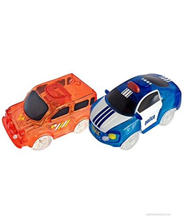 Mindscope Twister Tracks Neon Glow in The Dark Add On Emergency Car Series Set of 2 Police Car and Fire Truck
