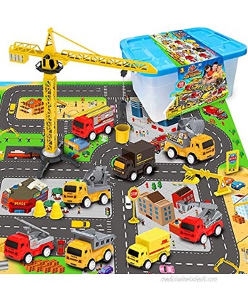 Mini Fire Fighting Truck Transport Delivery Truck Construction Vehicle Play Set with a Kid Play Car City Map 28” x 31”  Engineering Vehicle Toy Play Cars for Kids Boys or Girls