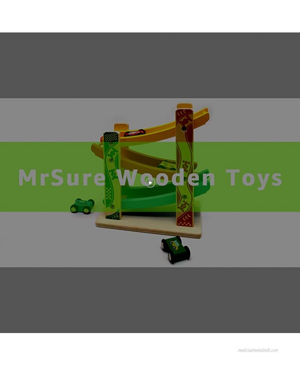 MrSure Ramp Race Track Toys with 4 Wooden Mini Cars Wooden Car Game for Toddlers Preschool Educational Gift for Boys and Girls