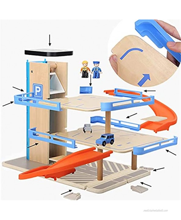 TOP BRIGHT Wooden Car Parking Garage Toy for Kids 3 Years Old 3-Level Garage Playset for Toddlers with Tracks Elevator Helicopter and 2 Toy Vehicles Parking Lot Toys for Boys and Girls Age 3 4 5