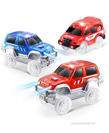 Tracks Cars Replacement only,Additional Toy Car for RaceTracks Glow in The Dark Race Car Track Accessories with LED Flashing Lights,Compatible with Most Tracks Playset for Kids 3Pack Track Cars
