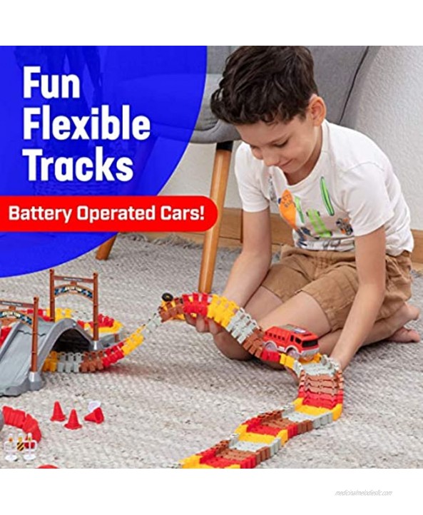 USA Toyz Race Tracks STEM Building Toys Bundle 247pk Snap Trax Construction Trucks Set and 360pk Glow Trax Speedway Glow in The Dark Bendable Rainbow Race Track Set with LED Light Up Toy Cars