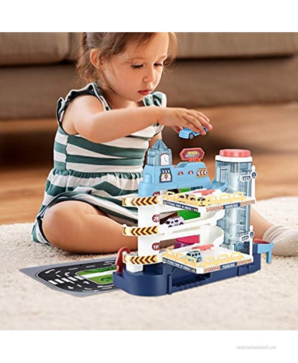 Wazooee Race Car Tracks for Boys and Kids 4-Level Toy Car Garage Parking Lot with Elevator Ramp and 4 Mini Cars Vehicle Playset Indoor Games for Toddler Gift for Boy Girl and Toddler