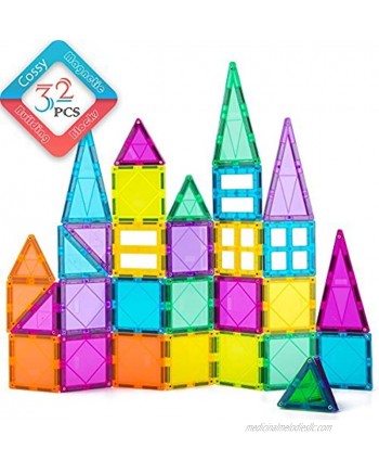 cossy 32Pcs Magnet Tiles Magnetic 3D Building Blocks Set Educational Construction Toys for 3+ Year Kids with Stronger Magnets Rivets-Fastened Inspirational Recreational Educational Conventional
