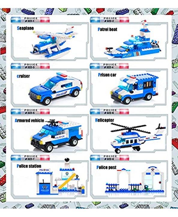EXERCISE N PLAY City Police 1039 Pieces City Police Station Building Set 8 in 1 Mobile Command Center Building Toy with Cop Car Helicopter Boat Best Learning Roleplay STEM Toy for Boys Girls 6-12