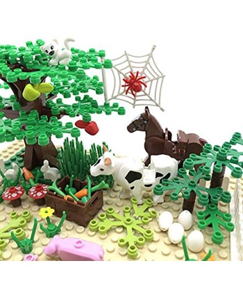 Farm Animals Building Blocks Toys Garden Park Trees and Flowers Classic Botanical Accessories Bricks for Kinds Compatible with All Major Brands （Include 1 Pcs 10" x 10" Base Plate