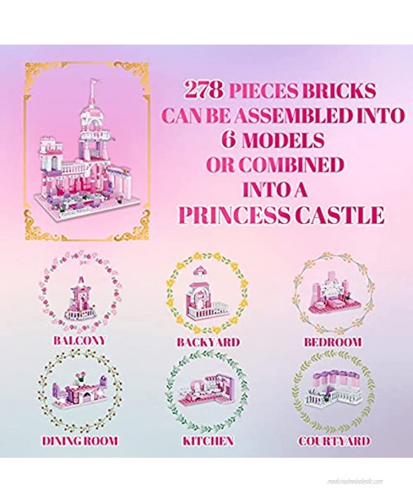 Girls Princess Castle Building Blocks Toys Dream Castle Toys for 6 7 8+ Year Old Girls Educational Toys for Kids Pink Palace Toys with Flashing LED Lights Best Gifts for Girls 6-12 Birthday Christmas