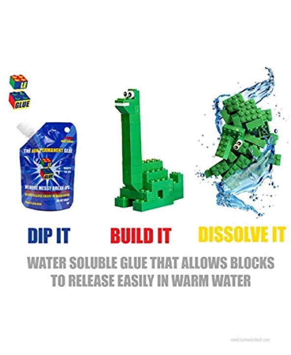 Le Glue Temporary Glue – Non-Permanent Adhesive for Plastic Building Blocks No More Messy Break-Ups – Safe Non-Toxic Formula – As Seen on Shark Tank Created for Kids by a Kid