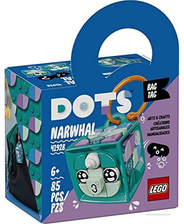 LEGO DOTS Bag Tag Narwhal 41928 DIY Craft Decorations Kit; Gift for Kids Who Like to Make Their Own Bag Tag Accessories; Makes a Cool Customizable Toy Treat for Self-Expression New 2021 85 Pieces