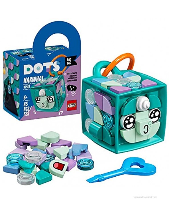 LEGO DOTS Bag Tag Narwhal 41928 DIY Craft Decorations Kit; Gift for Kids Who Like to Make Their Own Bag Tag Accessories; Makes a Cool Customizable Toy Treat for Self-Expression New 2021 85 Pieces
