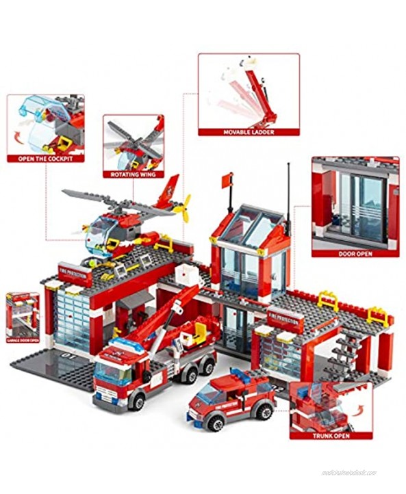 QLT City Fire Station Building Kit 774 Pcs Building Set Including Fire Station Fire Truck Fire Helicopter,Fire Fighter City Building Blocks STEM Toys Gift for Boys and Girls 6-12 Years Old