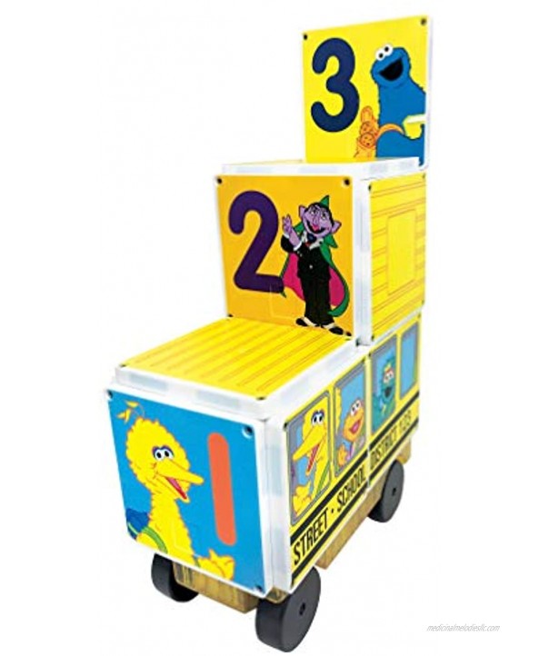 Sesame Street School Bus Magna-Tile Structure Set by CreateOn The Original Magnetic Building Tiles Making Learning Basic Numbers Fun and Hands-On Educational Toy for Children Ages 3 Years +