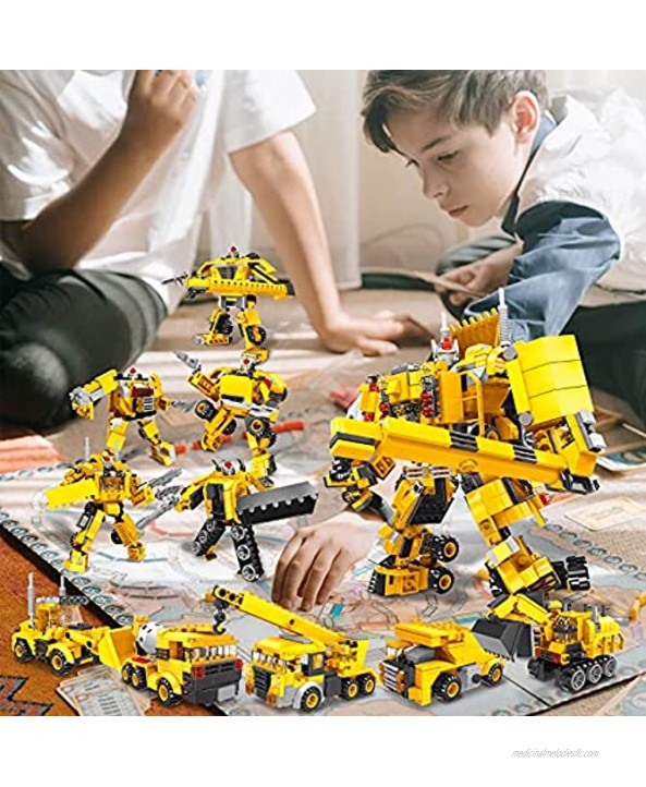 JUMEI 797PCS Robot Building Toys,10-in-1 STEM Building Toys for 6+ Yr Old Boys,Engineering Building Bricks,Construction Vehicles Kit Connects Building Toy Set,Best Gifts for Kids Aged 8 9 10 11 Yr Old