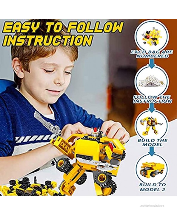 JUMEI 797PCS Robot Building Toys,10-in-1 STEM Building Toys for 6+ Yr Old Boys,Engineering Building Bricks,Construction Vehicles Kit Connects Building Toy Set,Best Gifts for Kids Aged 8 9 10 11 Yr Old