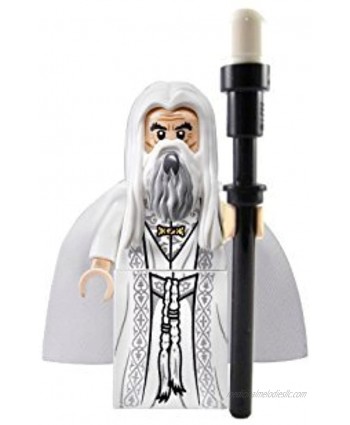 Lego Lord of the Rings Hobbit minifigure Saruman with long robes and staff from Tower of Orthanc set 10237 by LEGO