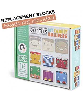 My Family Builders Outfits Expansion & Replacement Diversity Building Blocks Set – Build Little People Figures for Cultural Inclusion and Empathy – 16 Piece Wooden Blocks for Multiracial Play Figures