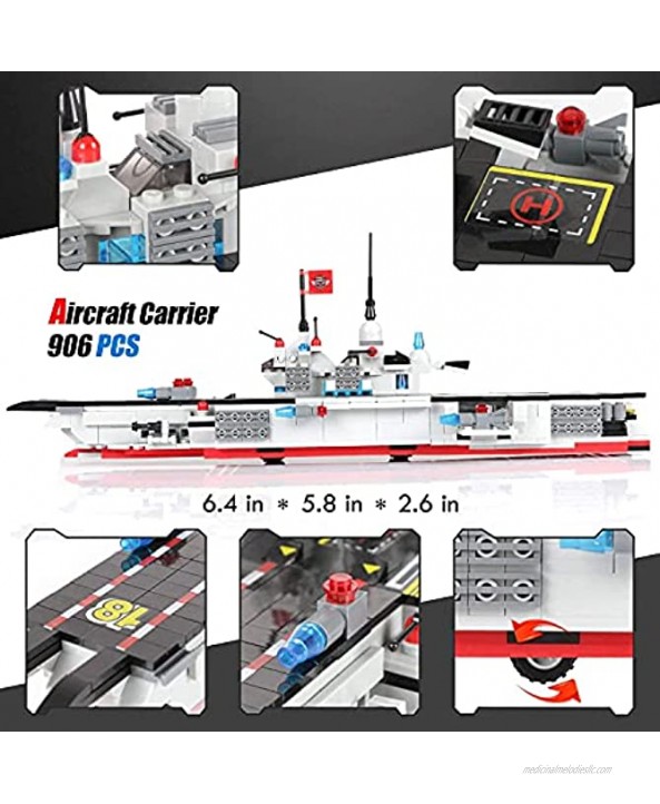 Aircraft Carrier Fleet Building Blocks Set Exercise N Play Air Sea Defense Guard Warship Construction Bricks Toy for Adults Boys and Girls Black and Red