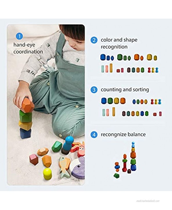 Audior Wooden Stacking Balancing Blocks Rocks 22 Pieces Stacking Stone Set Game Children Educational Puzzle Toy Made in Wood Block for Developing Ability of Kids