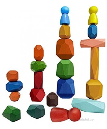 Audior Wooden Stacking Balancing Blocks Rocks 22 Pieces Stacking Stone Set Game Children Educational Puzzle Toy Made in Wood Block for Developing Ability of Kids
