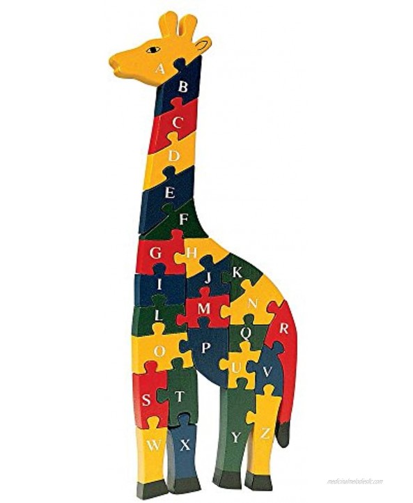 Bits and Pieces Wooden Alphabet Giraffe Puzzle Learn ABCs and 123s Colorful Large 3 4 Inch Thick Non-Toxic Paint