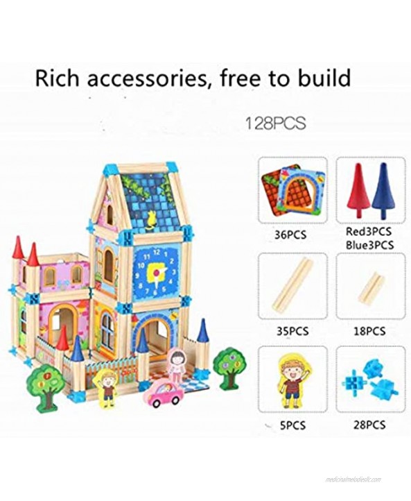 Building Blocks Toys for Kids 6 Years up Wooden ,Variety of Shapes House Model Game Architect Building Blocks128pcs
