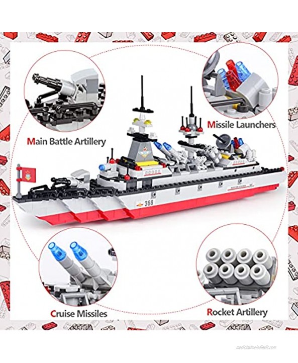 Exercise N Play City Police Military Battleship Building Set Ocean Cruiser Warship Toy with Army Car Ship Helicopter Airplane Boat Best STEM Toy Gift for Boys and Girls Age 6-12 1220 Pieces