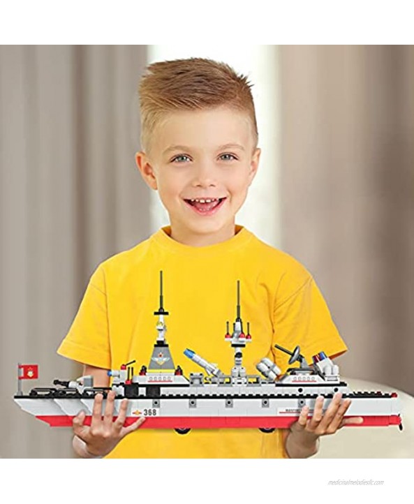 Exercise N Play City Police Military Battleship Building Set Ocean Cruiser Warship Toy with Army Car Ship Helicopter Airplane Boat Best STEM Toy Gift for Boys and Girls Age 6-12 1220 Pieces