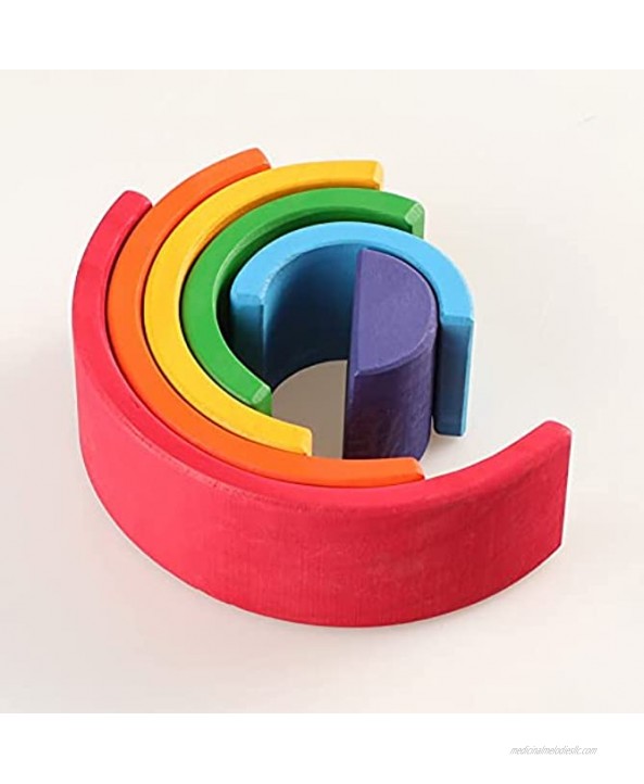 Grimm's Wooden Small Rainbow Stacking Toy 6pcs Mini Wooden Rainbow Blocks Stacker