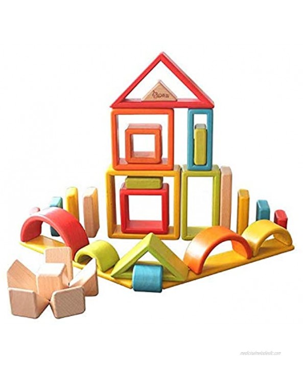 MODERNGENIC 'Wonderland' Wooden Geometrical Building Blocks 32 Piece Large Geometrical Rainbow Stacker Stacking & Nesting Construction Toys Preschool Colorful Learning Educational Toys