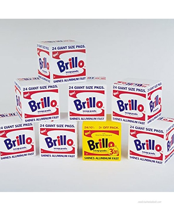 Mudpuppy Andy Warhol Brillo Wooden Blocks 8 Pieces 7 White and 1 Yellow Brillo Box Sculptures Perfect for Children and Adults Ages 2+