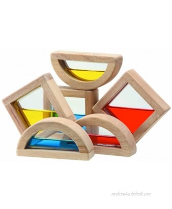 PlanToys 6 Piece Water Block Building & Color Mixing Learning Toy 5523 | Sustainably Made from Rubberwood and Non-Toxic Paints and Dyes