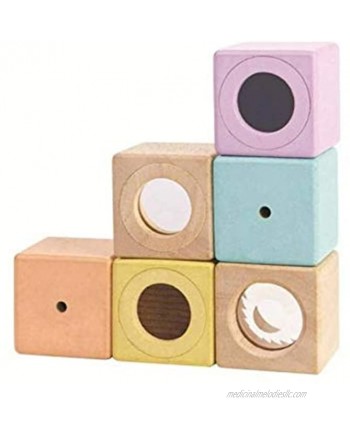PlanToys Wooden Sensory Blocks Early Learning & Development Baby & Toddler Toy 5257 | Pastel Color Collection |Sustainably Made from Rubberwood and Non-Toxic Paints and Dyes