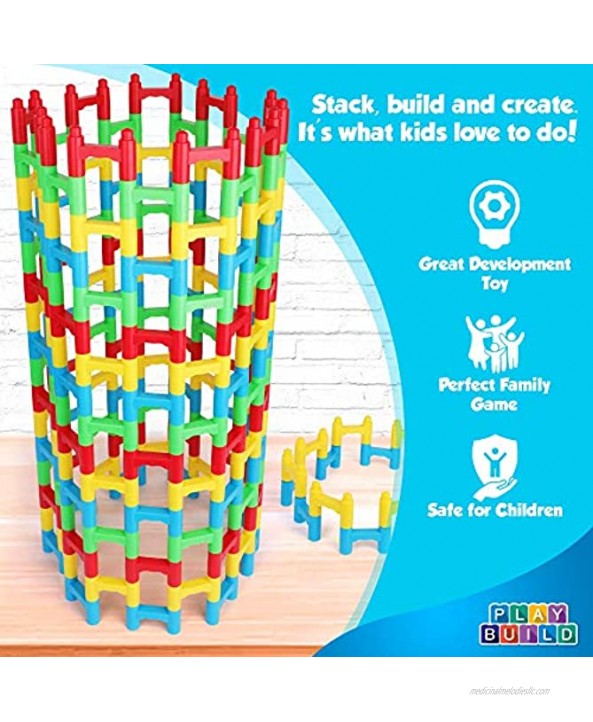 PlayBuild Pilo Building Blocks H Blocks Bridge Constructor Stacking Toy Fun Educational Construction Toys Pillar Arch Aqueducts Build with Easy Plastic Storage Container