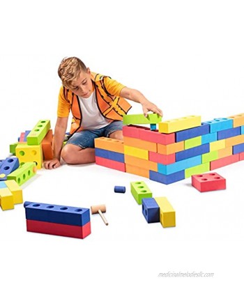 Playlearn Jumbo Foam Building Blocks with Peg Connectors – 80 Pieces Multi-Colored Stacking Blocks for Kids – Safe Non-Toxic EVA Foam