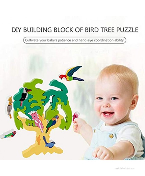 SkGoodCow Creative Wood Stacking Building Blocks of Bird Tree Puzzle Set for Kids Children DIY Stacking Balancing Animal Blocks Learning Preschool Education Assembled Toys Game Gift for Boys and Girls