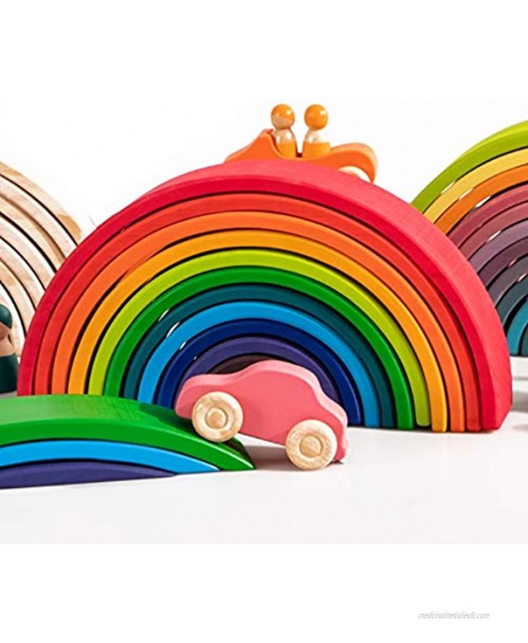 SWAGITLOUD MerryHeart Wooden Rainbow Stacking Toy 12 Pcs Wood Building Blocks Set Waldorf Toys for Toddlers Matching Educational Learning Toy