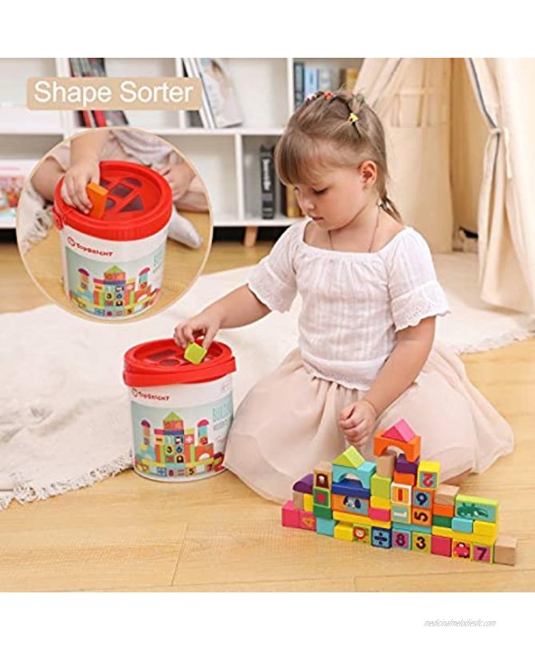 TOP BRIGHT Building Blocks for Toddlers 1-3 50 Pieces Set，Wooden Blocks Toys for 1 Year Old Boy and Girl