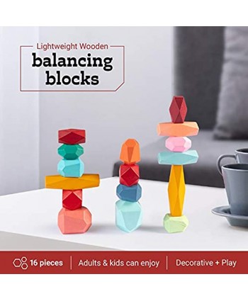 Wooden Balancing Blocks Stacking Building Lightweight Rocks Coffee Table Decor Game for Kids and Adults 16 Pieces