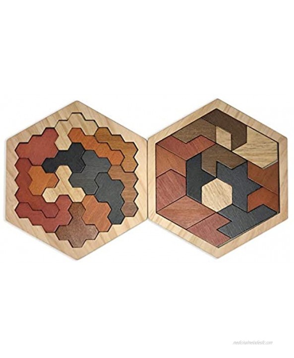 Wooden Building Block Puzzle Brain Teaser Toy Russian Building Block Puzzle Hexagonal Puzzle Geometric Logic IQ Puzzle Building Block Game Suitable for Any Age White 2