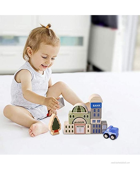 Wooden Building Blocks Set 115 Pieces City Construction Stacking Blocks Toys Preschool Learning Educational Toys Boys Girls Age 3 4 5 6 Years Old