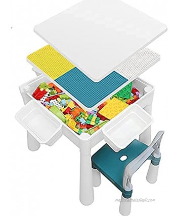 Xuteeya Kids Multi Activity Blocks Table Set with a Chair and 200pcs Big Building Blocks Toy Compatible Storage Table Learning Playing Water Sand Game Table Morandi