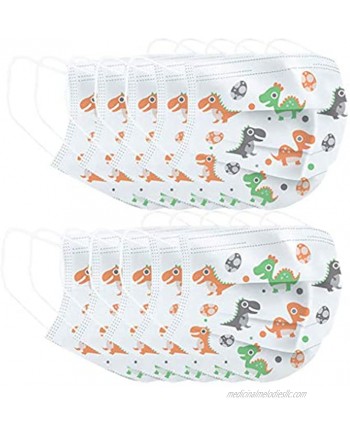 100Pcs Disposable Face Bandanas with Cute Dinosaur Pattern for Kids 3 Ply Non-Woven Fabric