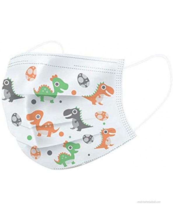 30Pcs Disposable Face Bandanas with Cute Dinosaur Pattern for Kids 3 Ply Non-Woven Fabric