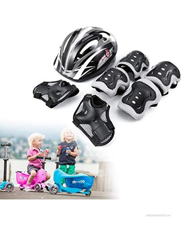 itchoate 7 pcs Set Skating Protective Gear Sets Elbow Pads Bicycle Skateboard Ice Skating Roller Knee Protector for Kids Black