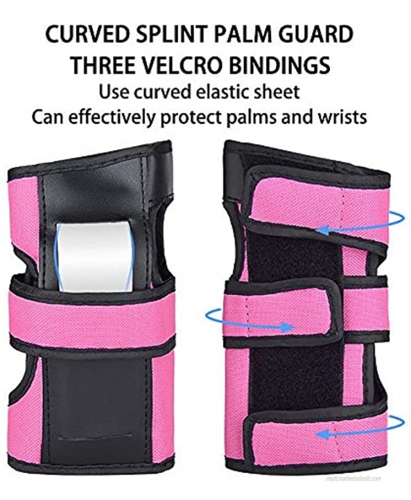 Kids Protective Gear Set 7 in 1 Sport Safety Protective Kit Protective Gear Knee Elbow Pads Adjustable Kids Knee Pads Elbow Pads Wrist Pads for Scooter Cycling Roller Skating Skateboard,Pink,L
