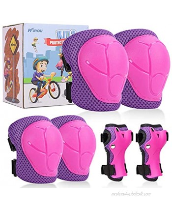 KUYOU Kids Protective Gear Knee Pads Elbow Pads with Wrist Guard for Skateboarding Inline Roller Skating Cycling Biking BMX Ski Scooter