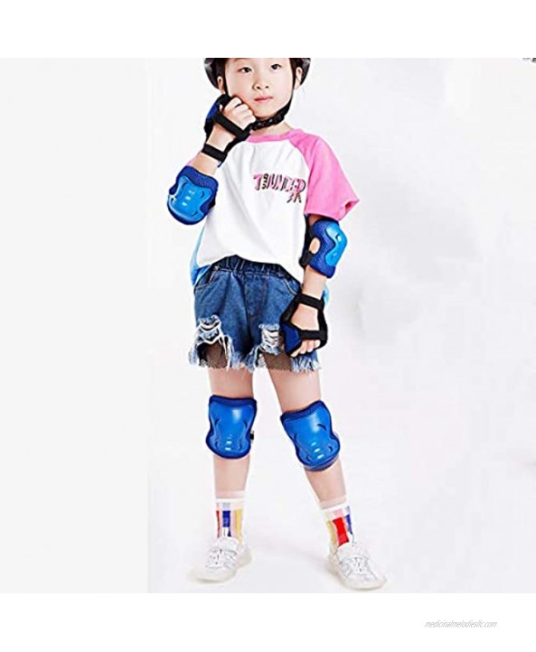 NUOBESTY 6pcs Kids Protective Gear Set Elbow Guards Wrist Protectors Knee Pads for Roller Skating Cycling Blue