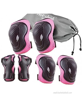 PEEPYPET Knee Pads for Kids-6 in 1 Skateboard Protective Gear Knee Pads Elbow Pads Wrist Guards Protective Gear Set for Kids Toddler Roller Skating Scooter Bicycle